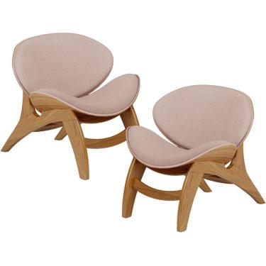 Imagem de Kit 2 Poltronas Decorativa Orgânica Sala Living Kadosh L02 Linho Rosê - Lyam Decor