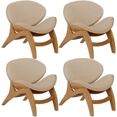 Imagem de Kit 4 Poltronas Decorativa Orgânica Sala Living Kadosh L02 Linho Bege Escuro - Lyam Decor