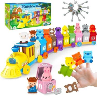 Imagem de Learning Toy Farm Animals Train com 11 fantoches de dedo e 10 celeiros