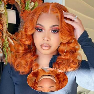 Imagem de Peruca com fecho de renda Ginger Body Wave 5x5 HD 200% 40cm - omswet
