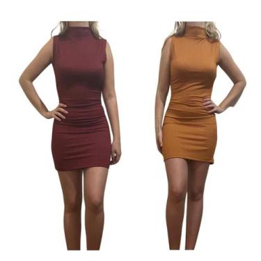 Imagem de KIT C/2 Vestidos Gola Alta Canelado - Emporio J, Vinho, Caramelo, Unic