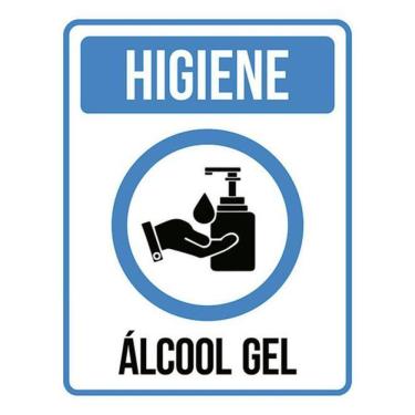 Imagem de Kit 5 Placas Higiene Álcool Gel Ícone Azul 36X46
