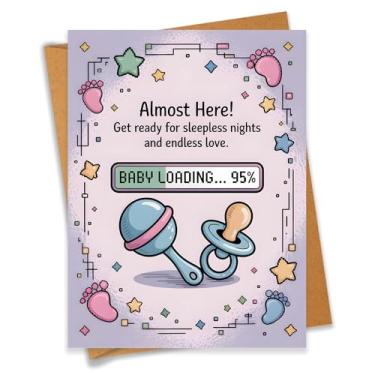 Imagem de Almost Here Cartão de chá de bebê presente de gravidez para mãe grávida pai recém-nascido parabéns novos pais - Tamanho 16 x 12 cm em branco dentro com envelope Kraft