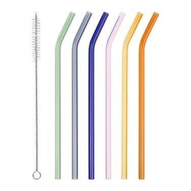 Imagem de Canudos de vidro reutilizáveis AMZSOCKETS – 22,86 cm C x 20,32 cm L – Canudos de bebedouro para Smoothie, Milkshakes, pacote com 6 com 1 escova de limpeza, mix1