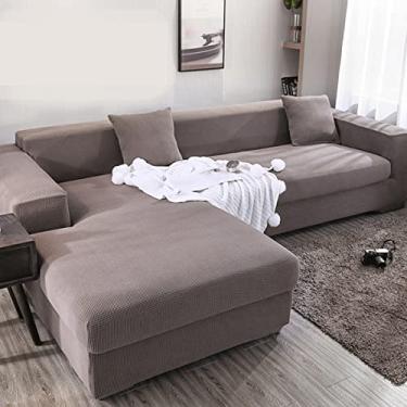 Imagem de jia cool Capas de sofá seccionais elásticas macias em forma de L com elástico na parte inferior, conjunto de espreguiçadeira para sala de estar 4 assentos, 1 peça (chaise, cáqui