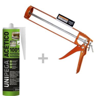 Imagem de Kit Aplicador aberto + Silicone Acético Profissional Incolor 280ml - Unipega