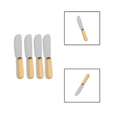 Imagem de Kit Espátulas Inox Cabo Madeira Patê Manteiga Geleia 4 Peças - UnyHome