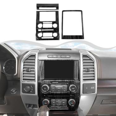 Imagem de HTHE Kit de acabamento interno de 3 peças adequado para F150 2015-2020, painel de navegação de controle central/interruptor de controle de luz de emergência/moldura decorativa de compartimento de