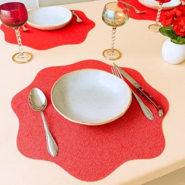 Imagem de Jogo Americano Sousplat 100 Unidades Restaurantes Bar Hotel Mesa Posta Decoração - Sisal Vermelho Redondo