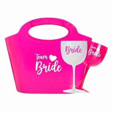 Imagem de Kit 12 Taças Gin Vodka 580ml Acrílica - Personalizadas Chá de lingerie despedida de solteira madrinhas Bride Noiva - Aloha (Bolsa Rosa/Taças Rosa - BRIDE)