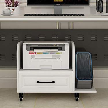 Imagem de Suporte de impressão de madeira móvel sob a mesa suporte de impressora CPU quadro principal com gerenciamento de cabos e gavetas de armazenamento, mesa de impressora multifuncional rack de