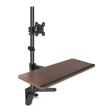 Imagem de Suporte para monitor de mesa de monitor único com bandeja de teclado, braço de montagem de monitor de altura ajustável com base em C para a maioria das telas de 43.2 cm-101.6 cm, comporta até 13,5 kg