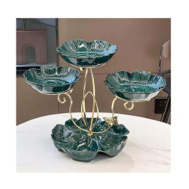 Imagem de Tigela de frutas, fruteira, 4 camadas, cerâmica, redonda, fruteira, casa, sala de estar, decoração de mesa de jantar, prato de frutas, tigela de doces, armação de metal, cesta de frutas decorativa
