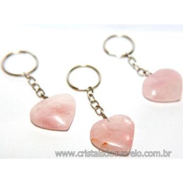 Imagem de 10 Chaveiros de Coração em Quartzo Rosa Natural - Pedra do Amor - Reff
