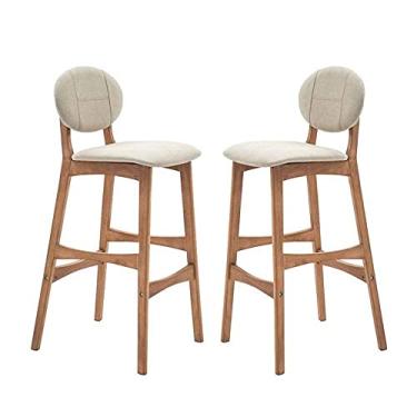 Imagem de UISLA Conjunto de 2 banquetas de bar de madeira para jantar, banco de bar, cozinha, pub, apoio para os pés, assento máximo de 200 kg/bege/seatheight65 cm