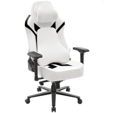 Imagem de Wyrdforging Cadeira de jogos, cadeira ergonômica para jogos de computador, cadeiras de jogos reclináveis, ajuste de altura do assento, balancim giratório com encosto de cabeça e lombar (branco e preto