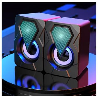 Imagem de Caixinha de Som PC, Alto Falante Gamer Para Computador, Luzes RGB, Entrada P2 e USB, Ideal Para Setup Gamer, Cabo com Controle de Volume, Conecta com Pc, Notebook, Console, Video Game - Premium