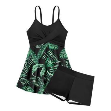 Imagem de Roupa de banho Shallmu Teen Girl tamanho 15-16 Tankini verde tropical