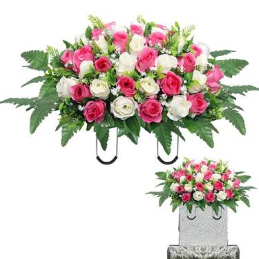 Imagem de Sela de flores de cemitério artificial Hibsotco rosa branca