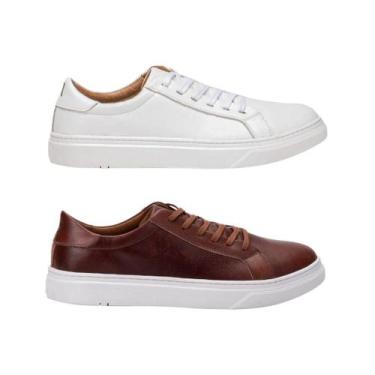 Imagem de Kit Tênis Sapatênis Masculino Casual em Couro - Polo Urban, Branco, Ma