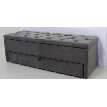 Imagem de Puff Baú Com Gaveta/Sapateira 120x40x45cm Cinza Escuro Perfeito e Comp