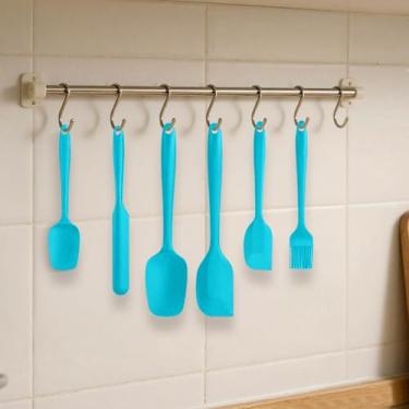 Imagem de Conjunto de 6 espátulas de silicone resistentes ao calor com pincel de pastelaria antiaderente, kit de raspador de cozinha flexível (azul)