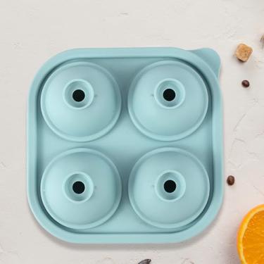 Imagem de Bandeja de silicone para cubos de gelo com tampa - 4 cavidades redondas - azul nórdico