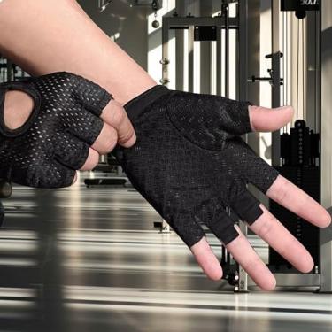 Imagem de Luvas de fitness masculinas – Luvas pretas de nylon meio dedo para academia e ciclismo – tamanho G