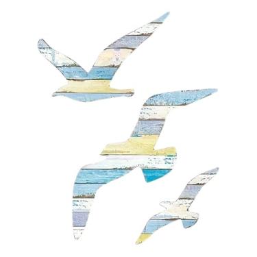 Imagem de 3 peças de arte de parede de gaivota - esculturas costeiras náuticas adesivas, decoração de casa de praia vintage para banheiro/casa