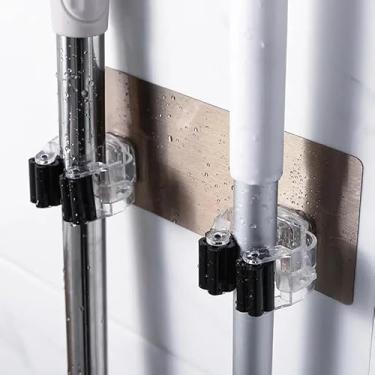 Imagem de Suportes de esfregão autoadesivos não perfurados, montados na parede, cabide para vassoura, cozinha, banheiro, acessórios, preto (20 x 7,5 cm)