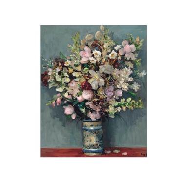 Imagem de Pôster e impressões em tela de flores vintage - reprodução de pintura de arte de parede famosa - flores rosa - imagens para sala de estar 70 x 85 cm 27 x 33 polegadas sem moldura