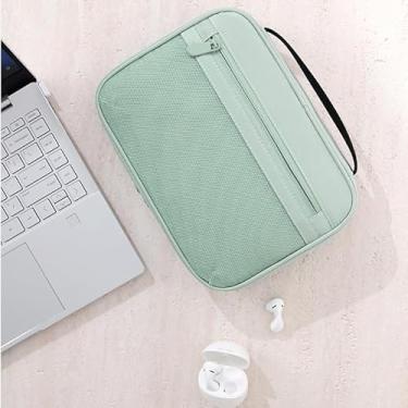 Imagem de Bolsa organizadora multifuncional espaçosa – bolsos de malha transparente e divisórias elásticas para cabos e cosméticos, Verde