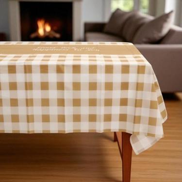 Imagem de 1 peça toalha de mesa estilo inglês xadrez retangular PEVA cor café branco 137 x 152 cm