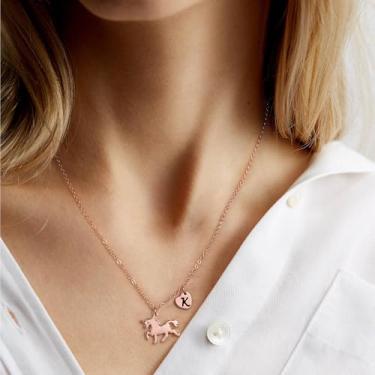 Imagem de Presentes de unicórnios para mulheres - Colar com inicial banhada a ouro rosa 14K, letra A-Z, hipoalergênico, personalizado, não mancha, joias, irmãzinha, 12#, Latão, Sem Pedra Preciosa