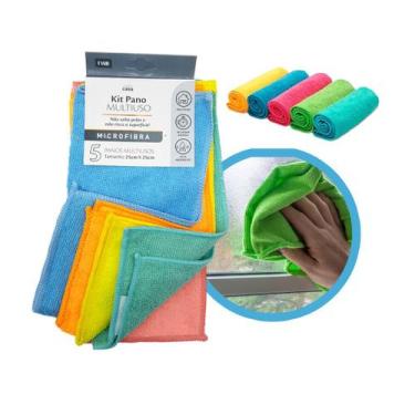 Imagem de Kit 5 Pano Microfibra P/ Limpeza Multiuso Limpa Vidro Pia Pano Automot