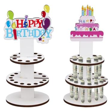 Imagem de DICOSMETIC 2 peças, 2 estilos, suporte para dinheiro, 3 camadas, suporte de exibição de bolo de dinheiro, presente de madeira, bolo de dinheiro, topo de bolos, presente criativo para mulheres, homens