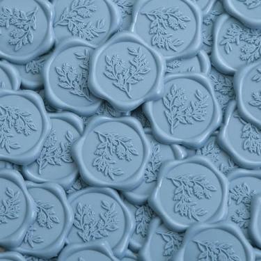 Imagem de 20 peças de adesivos de selo de cera de eucalipto autoadesivos azuis ótimos para convite de casamento, presentes de aniversário, cartão de felicitações envelope