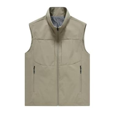 Imagem de Colete De Pesca Casual Sem Mangas, Colete Utilitário Para Homem Para Atividades Ao Ar Livre Com Fecho Bolso De Rede Respirável Caminhada, Casaco À Prova Vento Água, Câmara, Campismo(Khaki,3XL)