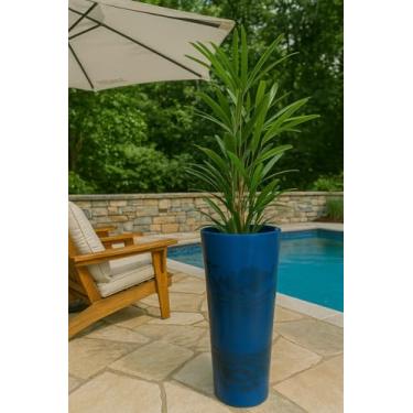 Imagem de Vaso De Planta Grande Coluna Ibiza Decorativo Luxo Moderno Texturizado (Azul)