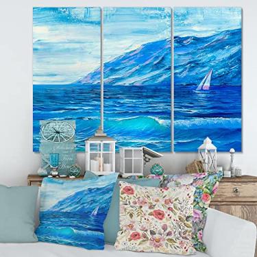 Imagem de DesignQ Arte de parede em tela náutica e litorânea Morning Sunlight On The Sea Waves II