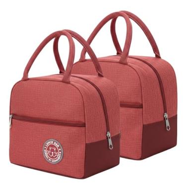 Imagem de Kit 2 Bolsa Térmica Portátil Lancheira Marmita Infantil de Mão para Viagem Piquenique (Vermelho)