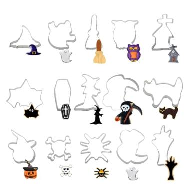 Imagem de Conjunto de 15 cortadores de biscoito de Halloween - abóbora, morcego, fantasma, chapéu de bruxa, gato para assar no feriado, fondant, decorações de massa