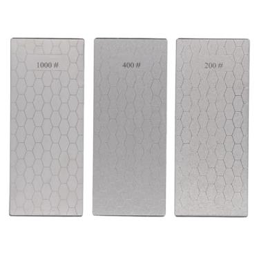Imagem de Conjunto de pedra de afiar de diamante, 3 peças, base antiderrapante, 200, 400, 1000, pedra de afiar, profissional, cozinha, ferramentas ao ar livre