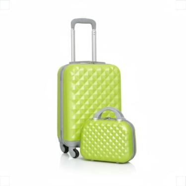 Imagem de Kit Mala de Bordo e Frasqueira Verde ABS 20Kg 4 Rodas Cadeado Fixo e Alta Durabilidade