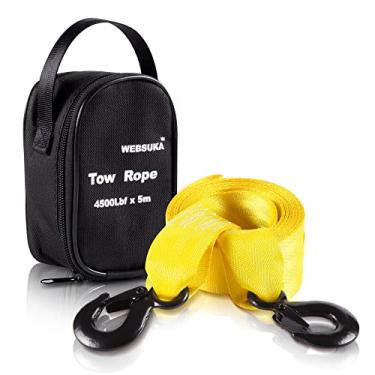 Imagem de Correia de guincho de reboque com gancho, correia de guincho de barco resistente de 3,8 cm de 4,8 m com força de quebra de 2041 kg para reboque de veículos, barcos, reboques, reboque (amarelo)