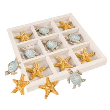 Imagem de pechpell Beach House Tic Tac Toe Game Coastal Decor, 7.1" MDF Board with Resin Sea Turtle Starfish, Ocean Theme Beachy Room Decorations for Home Coffee Table Bedroom