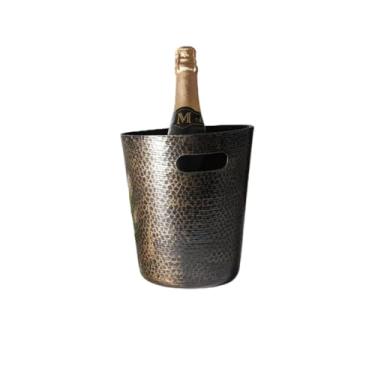 Imagem de Balde de gelo de aço inoxidável bicamada preservação do calor isolamento frio bonito KTV champanhe vinho tinto cerveja gelo bloco de gelo balde comercial (amarelo escuro, abertura oblíqua)