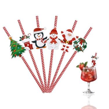 Imagem de NIEITRK 24 Pçs Canudos de Papel Descartáveis de Natal, Meias de Árvore de Natal em Forma de Canudos para o Inverno, Natal, Férias, Bebidas, Coquetel para Aniversário, Casa, Artigos de Festa de Natal