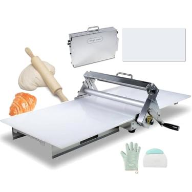 Imagem de CNAOHGHN Folha De Massa DobráVel De 11"/16" Com Placa De Folha, MáQuina De Rolo Manual PortáTil De AçO InoxidáVel,Com Ajuste De Espessura, Ideal Para Massa Folhada, Lasanha E Bases De Macarons