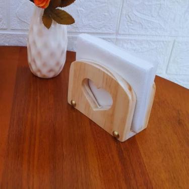 Imagem de Porta Guardanapo De Papel Coração Mesa Madeira Pinus Balcão Decoração Cozinha Bancada